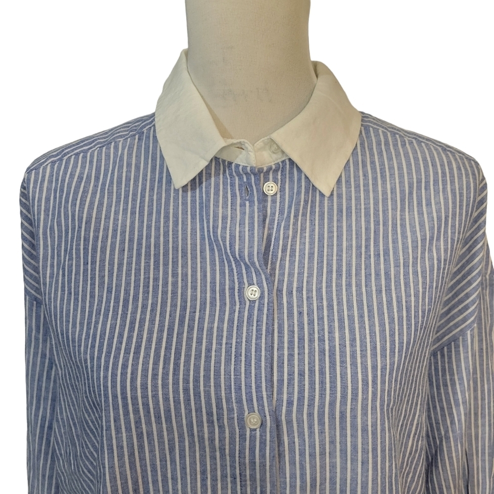 Vero Moda Lenora long sleeved shirt blue and white striped size small - Picture 2 of 13
